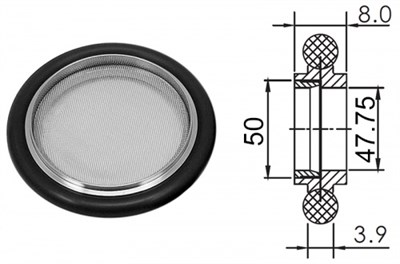 Кольцо центрирующее KF50 (NW50) с витоновым уплотнением и экраном, нержавеющая сталь 304L 020201422508 - фото 9848