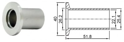 Фланец с патрубком (полуниппель) KF25 (NW25), труба диаметром 1 дюйм, длина 51,80 мм, нержавеющая сталь 304L - фото 10011