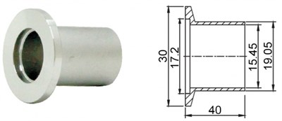 Фланец с патрубком (полуниппель) KF16 (NW16), труба диаметром 0,75 дюйма, длина 40 мм, нержавеющая сталь 304L - фото 8367