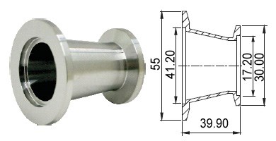 Адаптер конический с KF40 (NW40) на KF16 (NW16) длиной 39,9 мм, нержавеющая сталь 304L - фото 9960