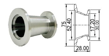 Адаптер конический с KF50 (NW50) на KF16 (NW16) длиной 28 мм, нержавеющая сталь 304L - фото 9967