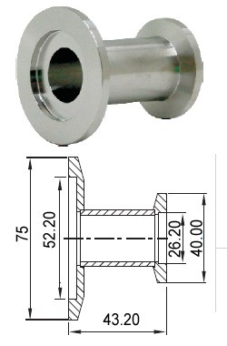 Адаптер прямой с KF50 (NW50) на KF25 (NW25) длиной 43,2 мм, нержавеющая сталь 304L - фото 9977