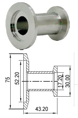 Адаптер прямой с KF50 (NW50) на KF16 (NW16) длиной 43,2 мм, нержавеющая сталь 304L - фото 9979