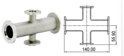 Адаптер крестовой KF50 (NW50) - KF16 (NW16) длиной 140 мм, нержавеющая сталь 304L - фото 9985