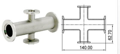 Адаптер крестовой KF50 (NW50) - KF25 (NW25) длиной 140 мм, нержавеющая сталь 304L 02020141350258 - фото 9997