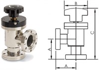 Клапан вакуумный угловой ручной с фланцами CF35/40 (CF2,75"), витоновое уплотнение корпуса, нержавеющая сталь 304L