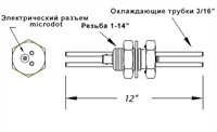 B203 Вакуумный ввод типа baseplate под отверстие диаметром 1” (25,4 мм), 1 электрический разъём Microdot с вакуумной стороны, 1 электрический разъём BNC с атмосферной стороны, 2 трубки диаметром 3/16” (4,8 мм)