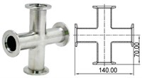 Крест с фланцами KF50 (NW50) длиной140 мм, нержавеющая сталь 304L