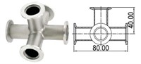 Пятерик с фланцами KF16 (NW16) длиной 80 мм, нержавеющая сталь 304L