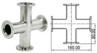 Крест с фланцами KF50 (NW50) длиной160 мм, нержавеющая сталь 304L