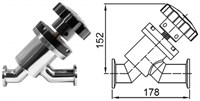 Клапан вакуумный прямоточный ручной с фланцами KF50 (NW50),  витоновое уплотнение корпуса, нержавеющая сталь 304L