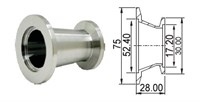 Адаптер конический с KF50 (NW50) на KF16 (NW16) длиной 28 мм, нержавеющая сталь 304L