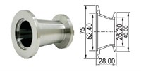 Адаптер конический с KF50 (NW50) на KF25 (NW25) длиной 28 мм, нержавеющая сталь 304L